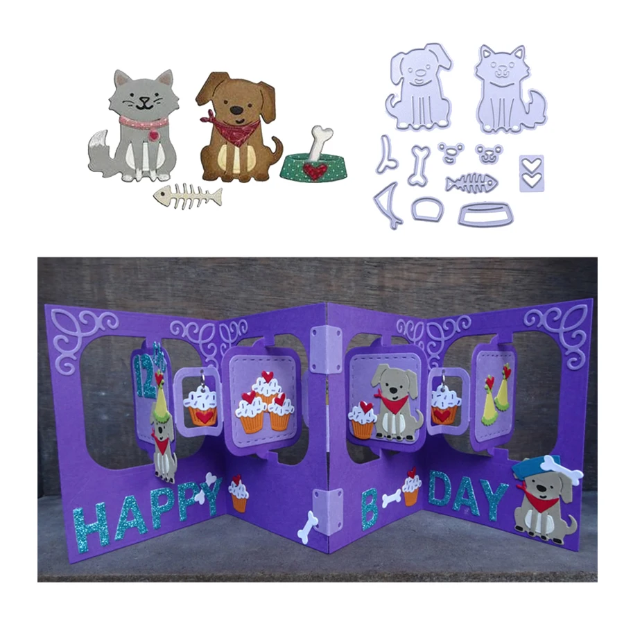 

Kitten&puppy Waiting To Eat Animal Set Fish Dog Bone Metal Cutting Dies For DIY Scrapbooking Album Paper Card New Craft 2020
