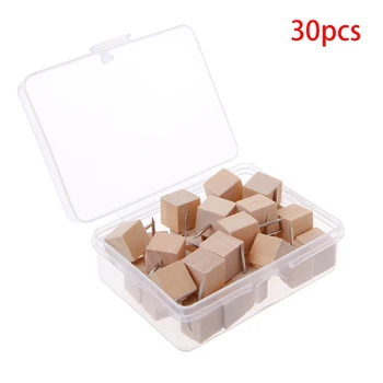 

30 Pcs Wooden Thumbtack Quadrate Creative Decorative Drawing Push Pins Wood Head