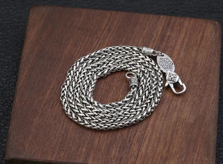 3MM New 2021 Trendy 100% S925 Sterling Silver Jewelry Buddhism Six-Character Mantra Vajra Hemp Rope Man and Woman Necklace