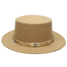 Винтажная шерстяная фетровая шляпа унисекс для женщин, мужчин и детей, Плоская овальная шляпа-котелок с овальным верхом, шапка-котелок, бежевый вязаный скорпион(54/57 см