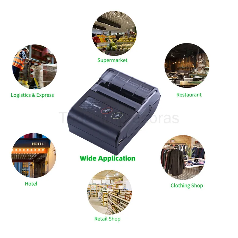 Mini imprimante thermique portable sans encre, 58mm, sans fil, USB BT, ESC, POS, Windows, Android, PC