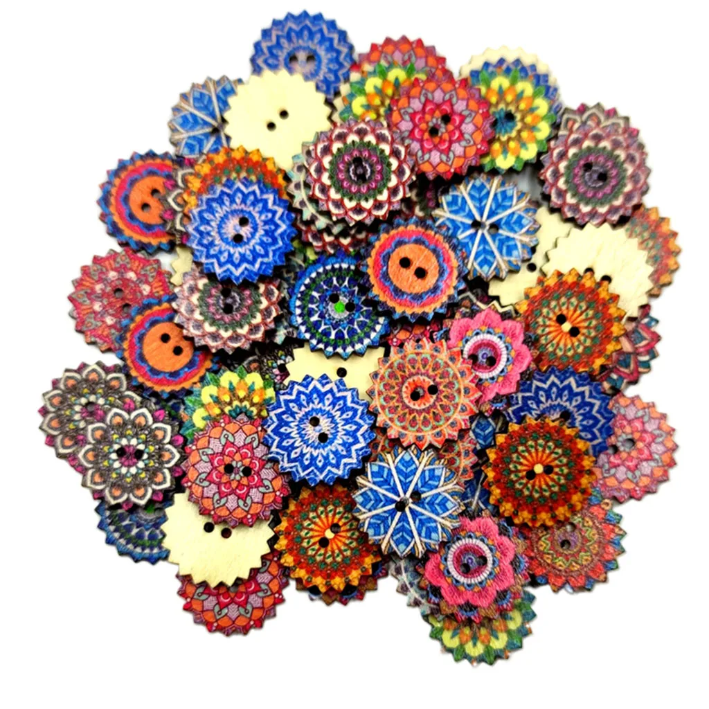 100Pieces Vintage Gear Shaped Wooden Buttons Round 2-Holed Fastener Buttons for