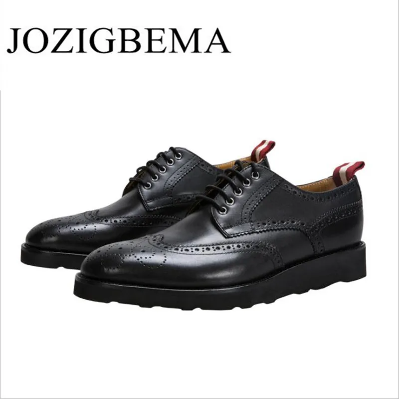 New Fashion Men's Formal Wedding Casual Dress Shoes Black Classic Shoes Men Round Toe Genuine Leather Business Brock Shoes