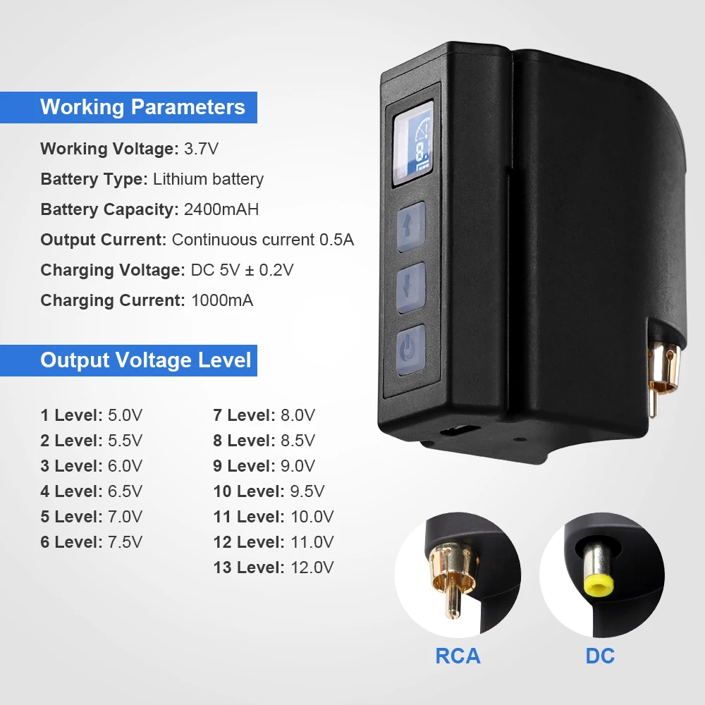 Блок питания Solong для тату машинки 2400 мАч DC и RCA|Блок тату-машинки| |