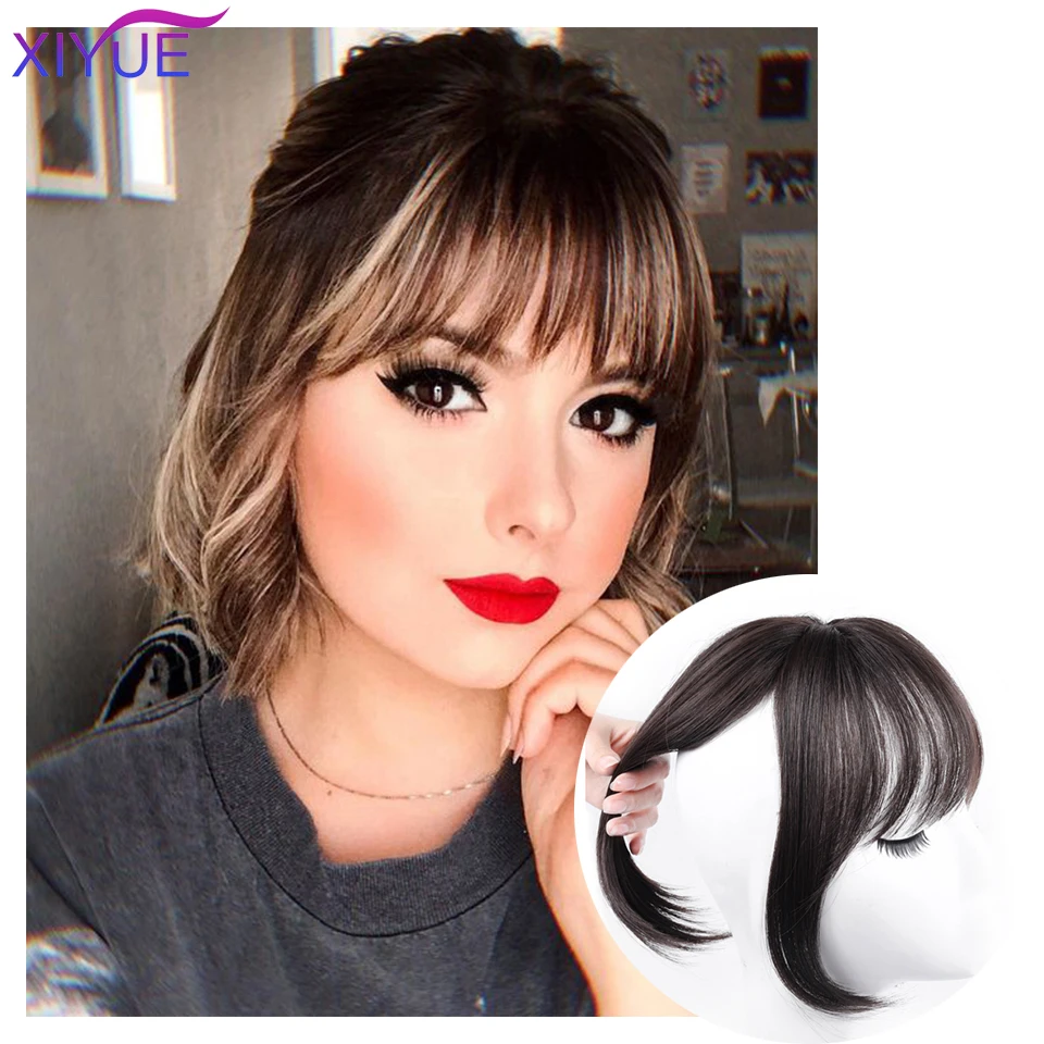 Black/Light Brown Clip In Hair Bangs Hairpiece Accessories Synthetic Fake Bangs Clip In Hair Extensions Clip In Hair Pieces image_0