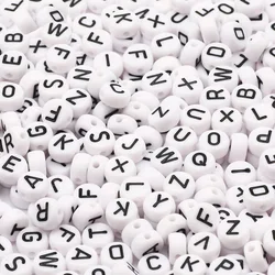 Cuentas acrílicas con letras mezcladas para fabricación de joyas, abalorios espaciadores sueltos, redondos, planos, de alfabeto, hechos a mano, Diy