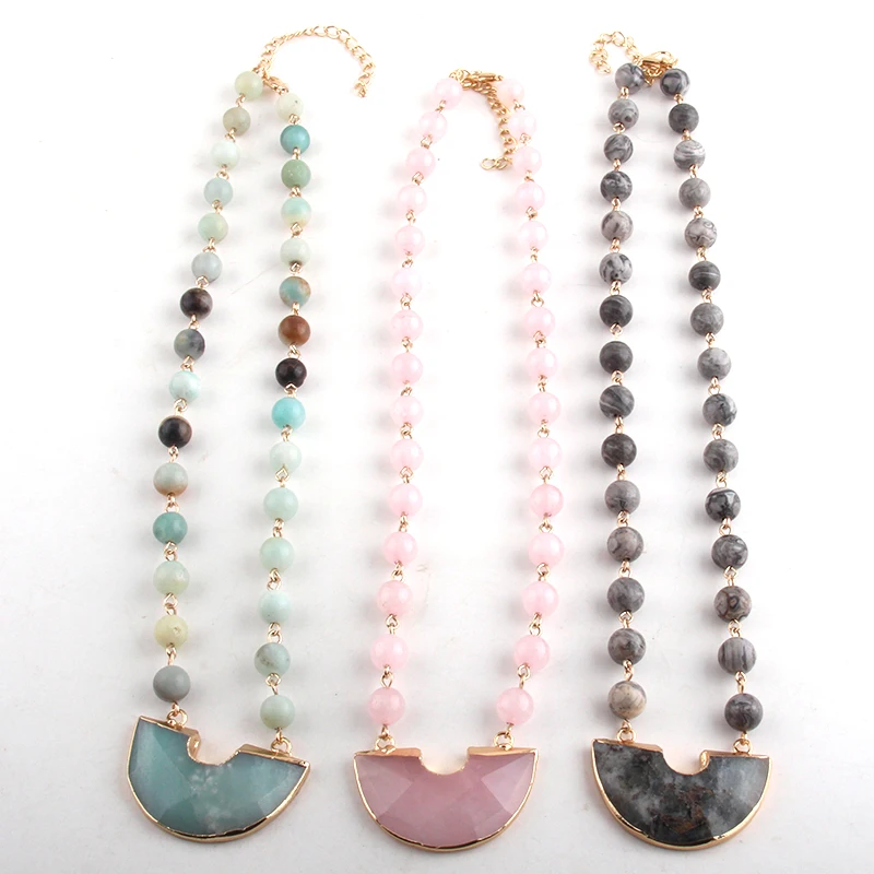 Женская цепочка с подвеской из натурального камня 8 мм колье-чокер натуральным