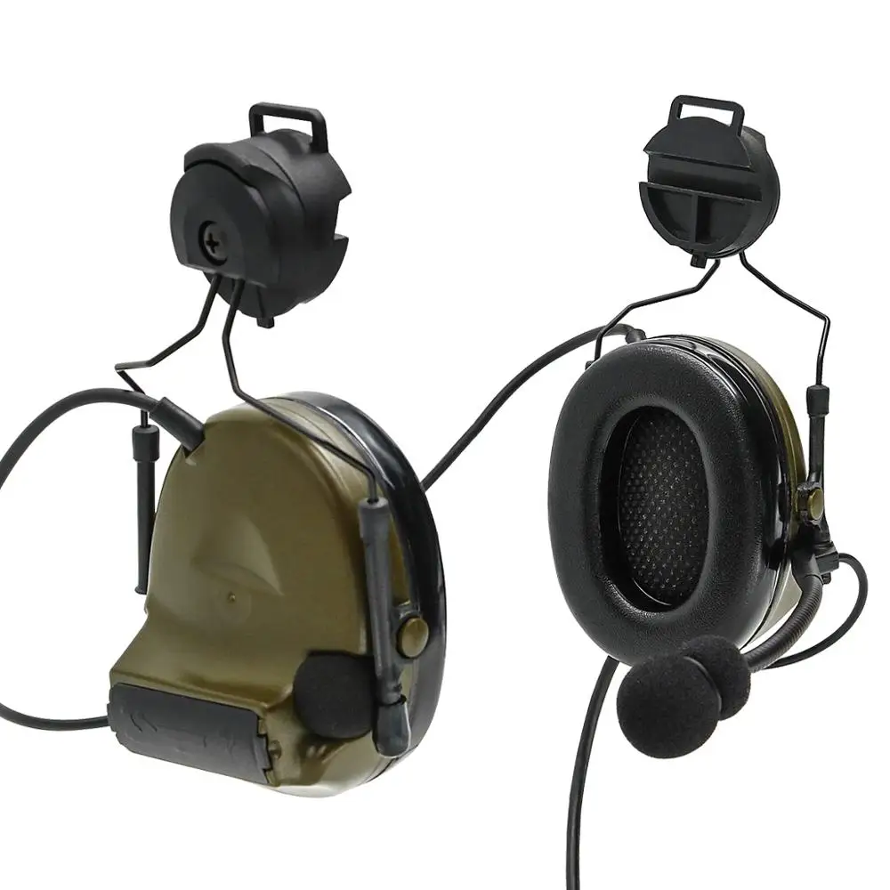 COMTAC II Helmet Bracket Version Headphones Pickup Noise Reduction Hearing Protection Tactical Headset FG +U94 kenwood 2 pin ptt