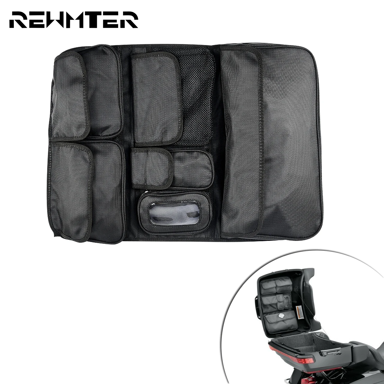 

Motorcycle Tour-Pak Lid Fitted Lining Organizer Storage Pocket Tool Saddle Bags For Harley Touring Street Glide Road King FLHR