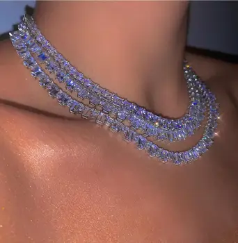 

16" 18" Iced out bling baguette cz tennis chain for women high quality hip hop bling 5A cubic zirconia choker