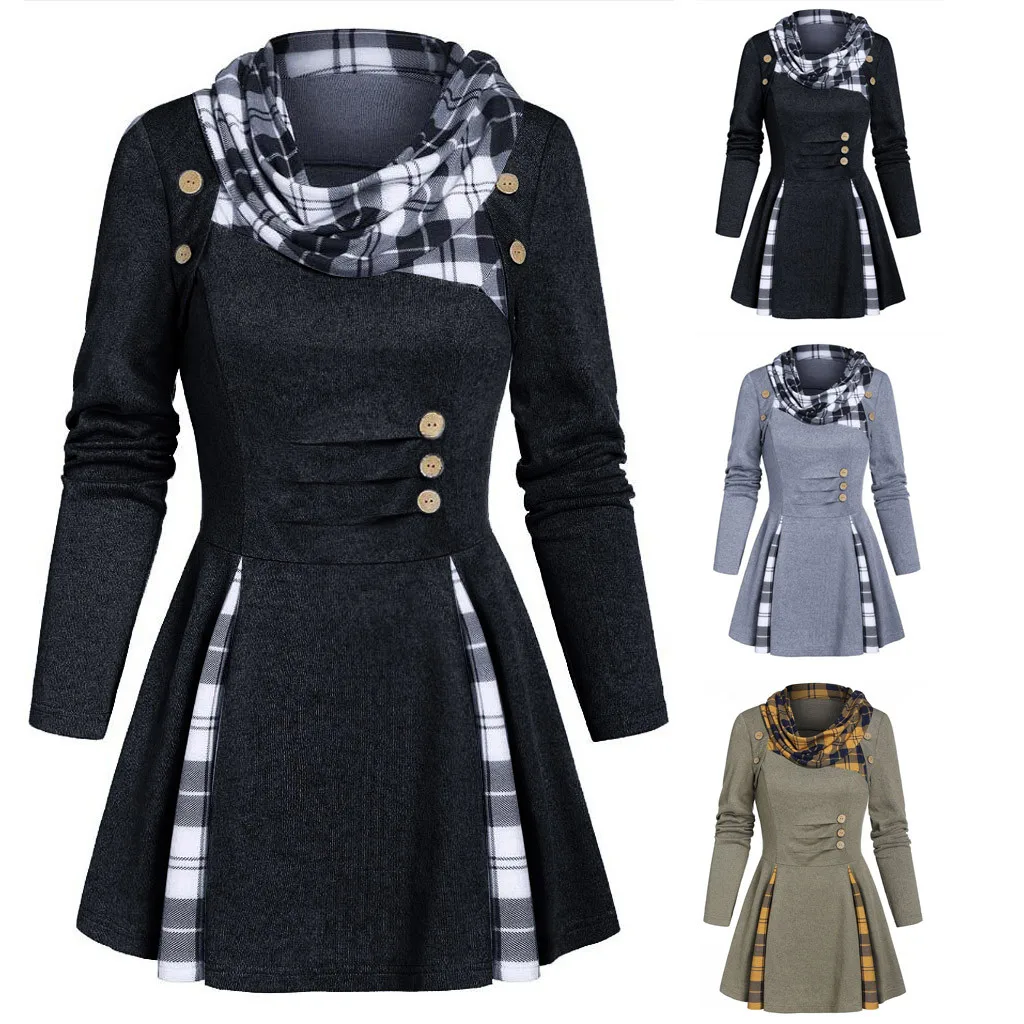 

blusas mujer de moda Plus Size Women Shirts Asymmetric Neck Long Sleeve blusa feminina Loose Pliad Button Pachwork Tops Blouse