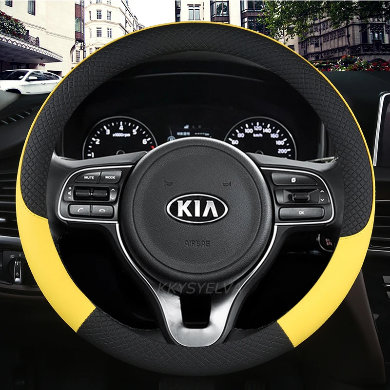 마이크로 화이버 가죽 자동차 핸들 커버 38cm 15 Kia NIRO NIRO EV SUV 2016 2017 2018 2019 2020 2021 자동차 액세서리