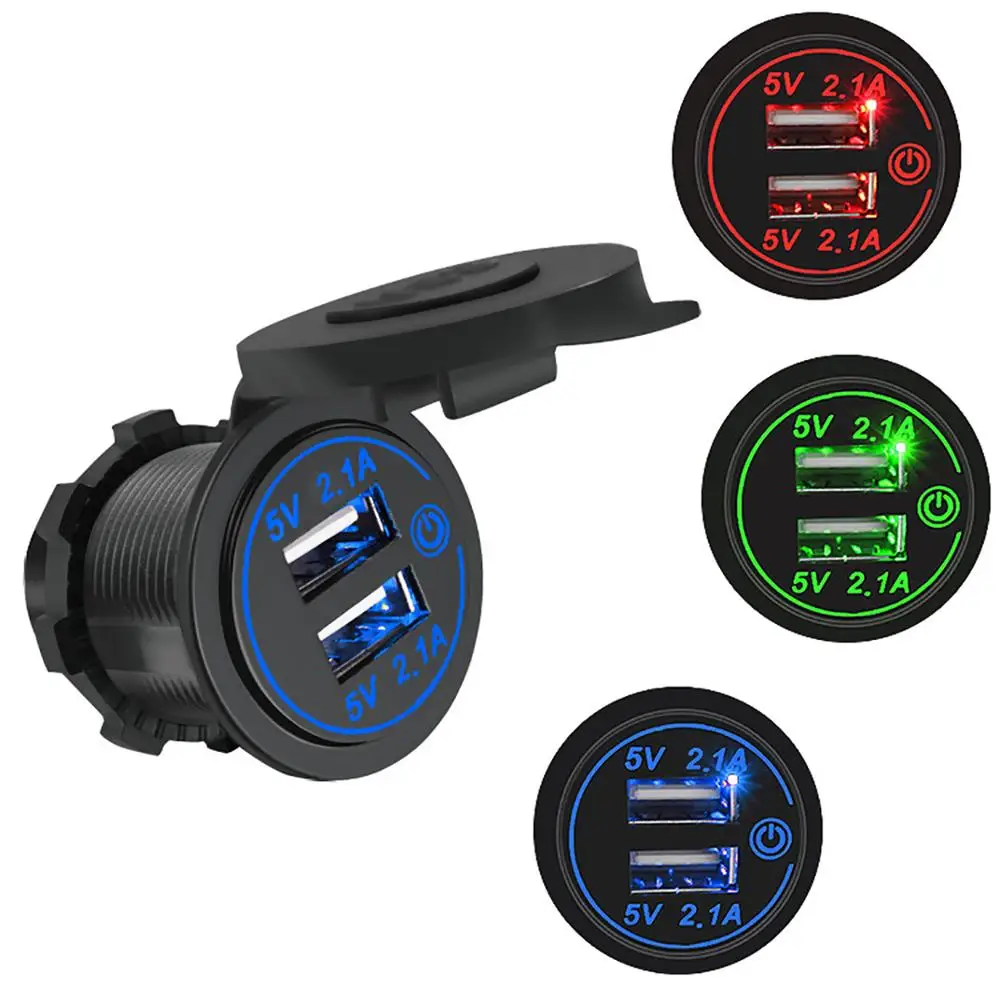 

Car Charger, Dual USB Car Charger Adapter Power Socket 12V-24V LED Voltmeter For Car Boat Marine Motorcycle Mobile Phone