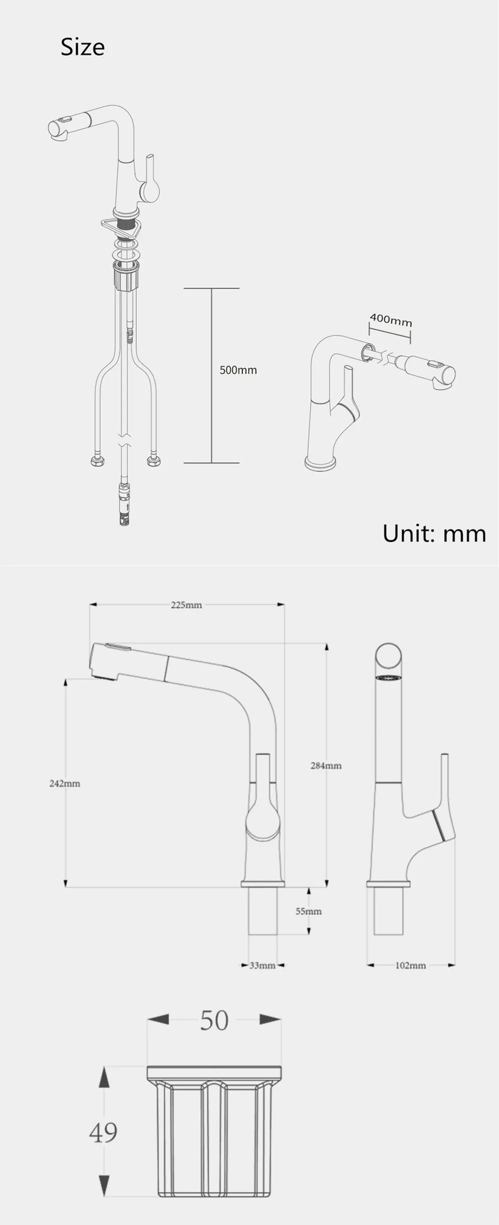 Diiib Kitchen Sink Faucet With Pull Out Rinser Sprayer 2 Water Mode Hot and Cold Mixer Tap from