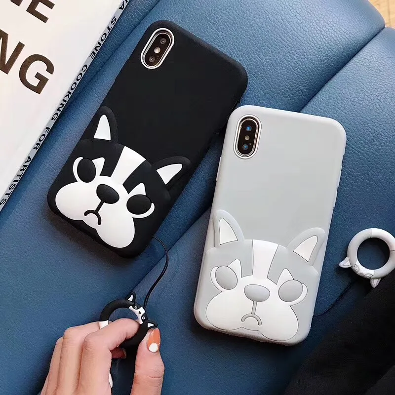 

3D Cute Cartoon Dog Silicone phone Case For iphone 6 6S 7 Plus 8 plus X XR XS Max finger ring back Cover xs max coque fundas