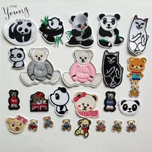 Desenhos animados panda bordado remendos apliques ferro no remendo bonito urso adesivo para vestuário t camisas vestidos sacos diy costura artesanato(China)