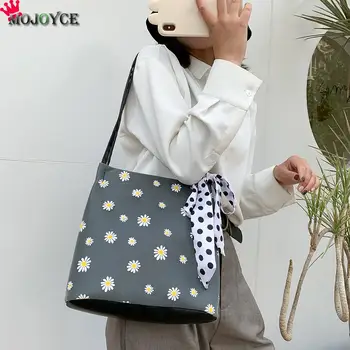 

Lace Mesh Daisy Flower Totes Shoulder Bag Classic Texture Delicate Creative Chic Women PU Silk Scarf Summer Handbag