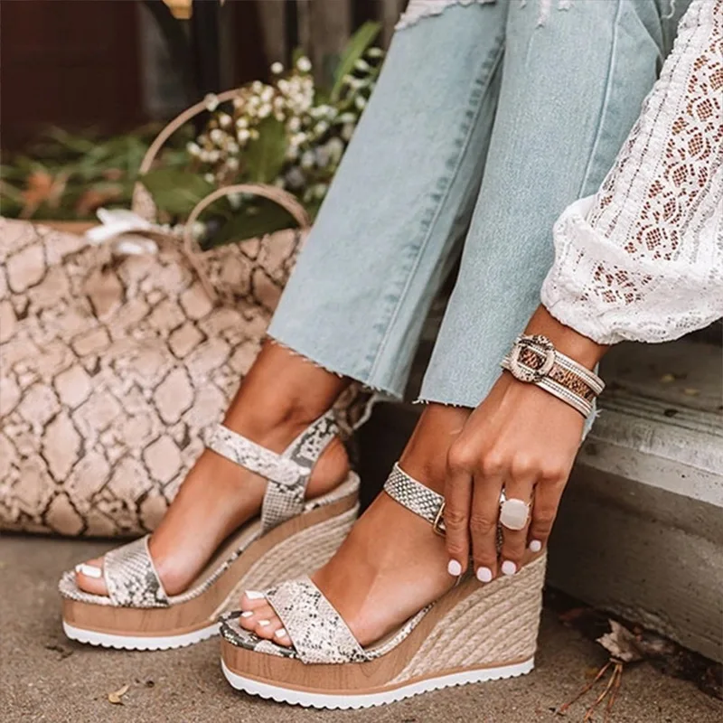 Summer Snake Print Platform Sandals 