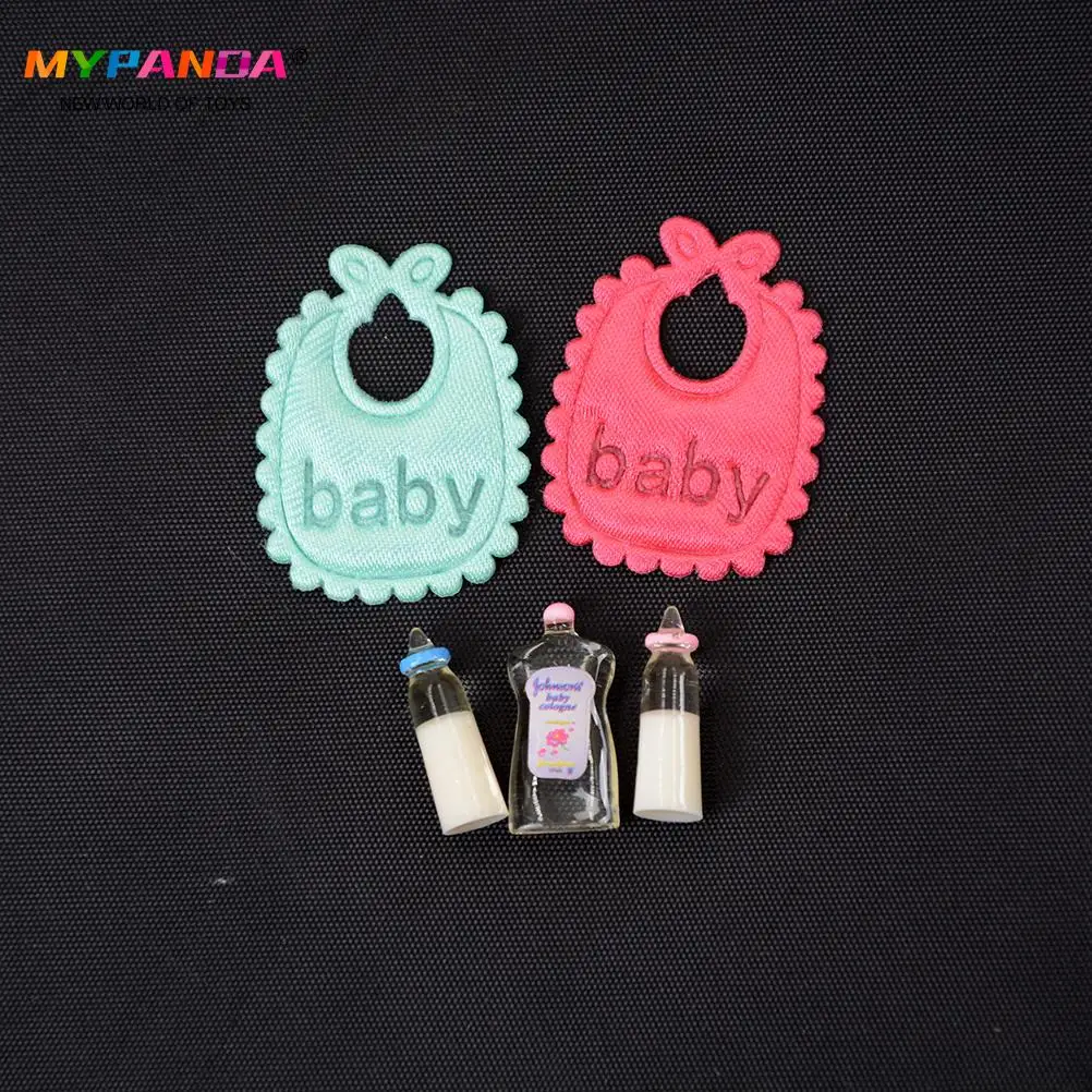 1set 1:12 Dolls House Miniature Baby Bottles Shampoo Bibs Set Nursery Accessory Gift Baby Bottles Set doll accessories plush doll accessories