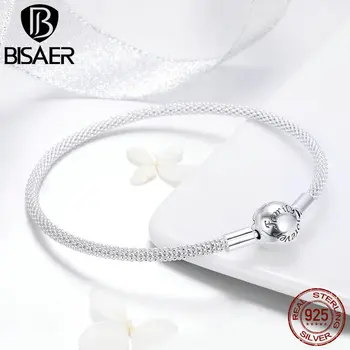 

BISAER Silver Charm Bracelet for Women Jewelry Making 925 Sterling Silver Bracelet for Beads 925 Original Fine Jewelry GXB105