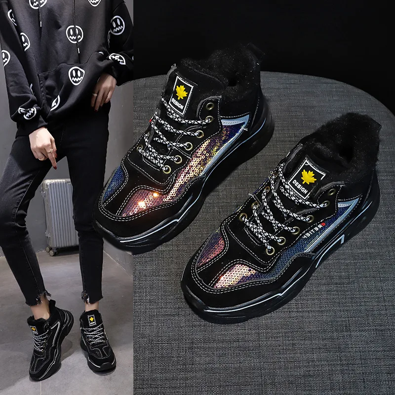 

2019 Dad Shoe Woman Autumn Shoes Increase All-match Cashmere Leisure Time Women's Shoes Motion Shoes Zapatos De Mujer Sneakers