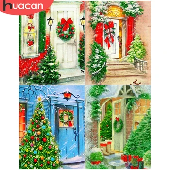 

HUACAN Painting By Number Winter Drawing On Canvas HandPainted Art Gift DIY Pictures By Number Christmas Tree Kits Home Decor