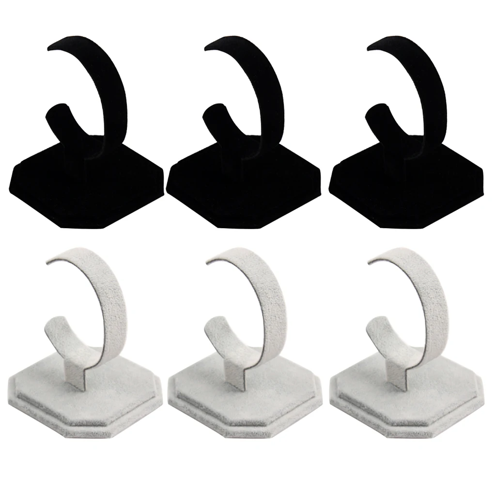 

6Pcs Black Grey Velvet C Shape Jewellery Display Holder Rack For Wrist Watch