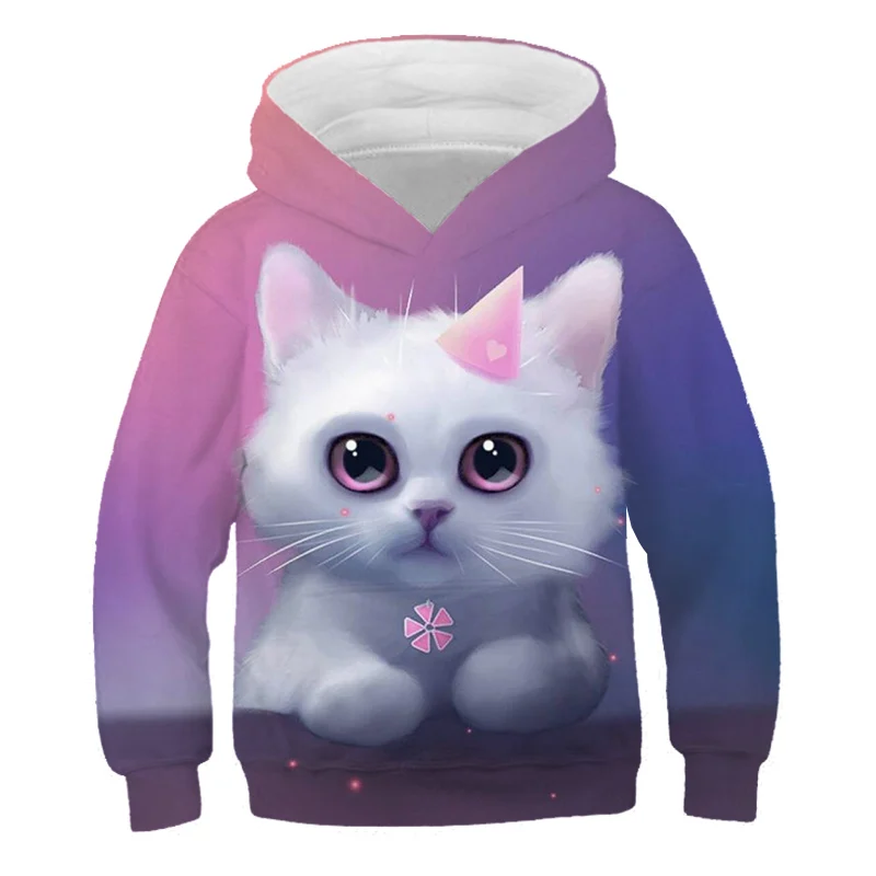 2021 New Style Hoodies Boy Girl Sweatshirts Kid Clothes Cat Animal Sweaters 4-14Y Fashion Children's Funny Casual Jacket | Мать и