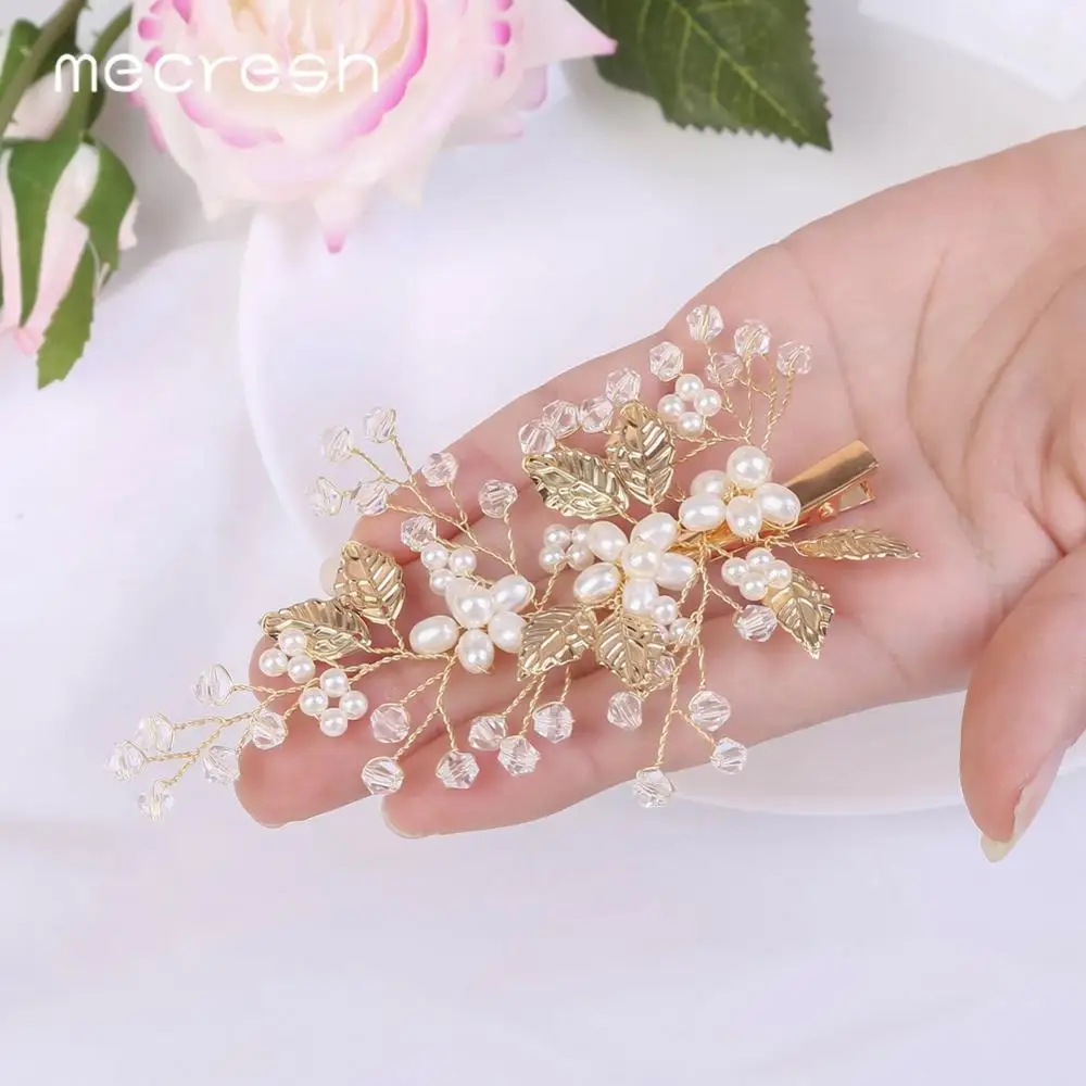 Mecresh Simulated Pearl Bridal Bridesmaid Headpiece Hair Comb Gold Color Flower Women Ornaments Wedding Accessories FS343 | Украшения и