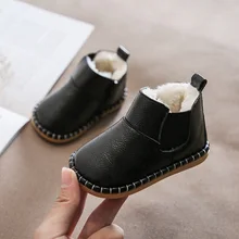 Infantil da criança botas de inverno do bebê meninas meninos botas de neve quente pelúcia fundo macio genuíno couro ao ar livre crianças sapatos