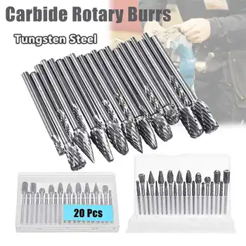 

20 Pcs 3mm 6mm Shank Tungsten Carbide Milling Cutter File Rotary Burr Suit Reamer Drill Bit Electric Grinder Tools Cut Set