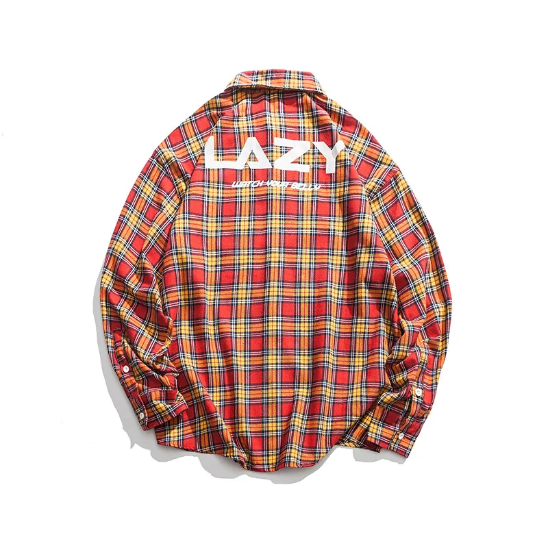 ICPANS blouse Shirt Men Long Sleeve Streetwear Hip Hop Camisa Hombre Plaid button up shirt Spring Autumn Loose Oversize