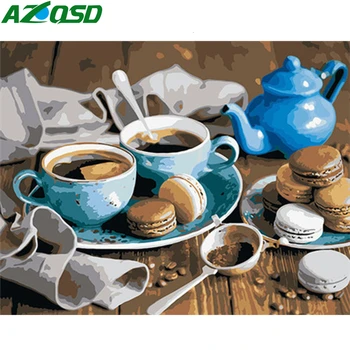 

AZQSD Paint By Numbers For Adults DIY Unframe Landscape Acrylic Paint Draw By Number On Canvas Coffee Cup Decor For Home