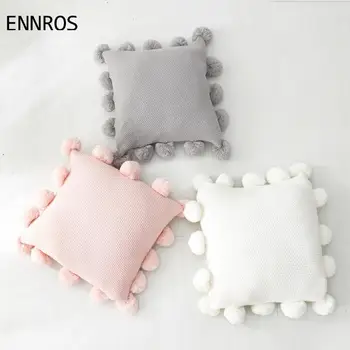 

ENNROS Knitting party decoration cushion sofa bed room set of cute plush ball tassel throw textile home decoration