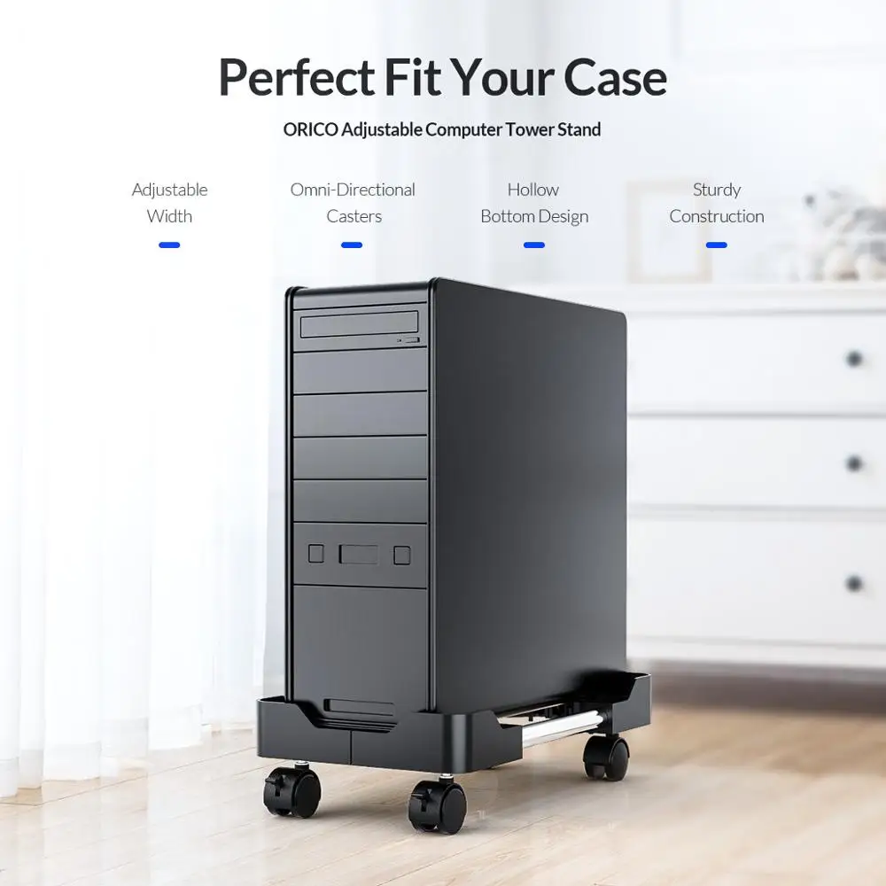 Torres de Computador Titular com Bloqueio Rodas para Cases Orico Carrinho Móvel Ajustável Computador Cpu Rodízio pc Preto - Imagem 2