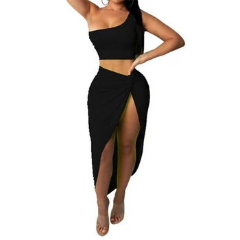 

Sexy Women Summer Clothes Bodycon Two Piece Crop Top and Skirt Set Club Party Dress Summer Outfits For Women Clothing Beach Wear