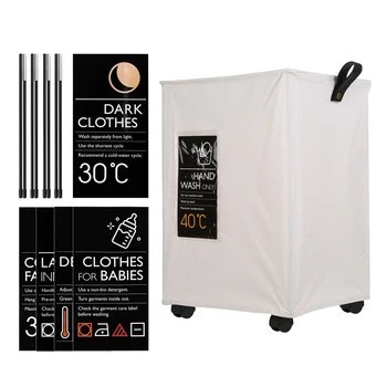 

New Large Collapsible Cloth Laundry Basket Bin Mesh Dirty clothes Storage Basket with Handles 4 Support Rods 4 Wheels 6 Sort Car