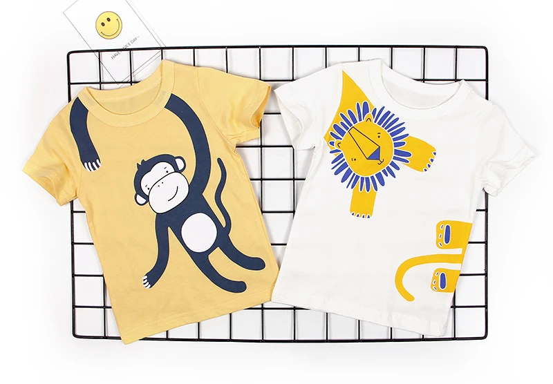 Футболки Детская футболка с обезьянкой для мальчиков летние топы с короткими рукавами с изображением Льва из мультфильма, одежда для детей от 2 до 8 лет