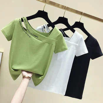 

gkfnmt Summer Cotton Short Sleeve T shirt Women Tops Tshirt Korean Style T-shirt Women Clothes Slim Chic Tee Shirt Femme 2020
