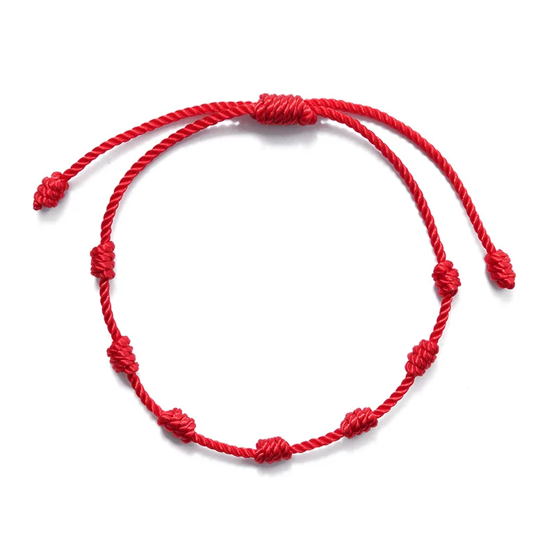 Pulseras de hilo rojo con 7 nudos, amuleto de la buena suerte para el éxito, pulseras de cuerda hechas a mano, pulseras con amuleto de la suerte