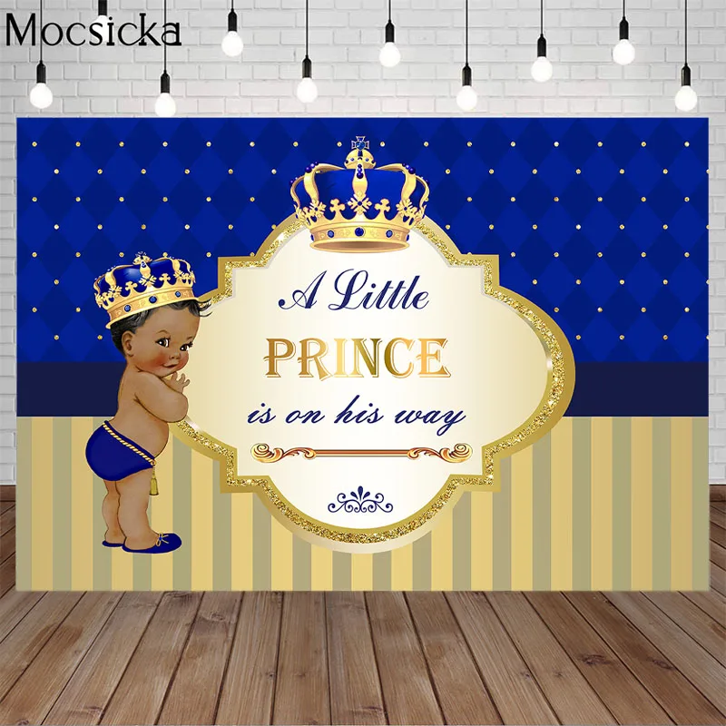 Mocsicka Prince Newborn Baby Shower Backdrop Crown Background Yellow and Blue Stripes Photography for Boy | Электроника