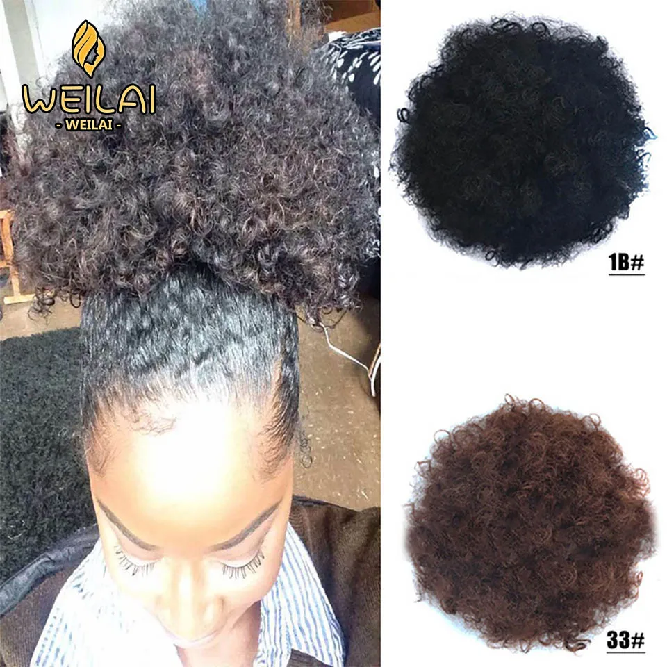 

WEILAI African Fluffy Artificial Afro Woman Drawstring Puff Bun Puffs Ponytails Bun Wrap Natural Hair Styling Accessory