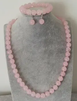 

Fashion 8mm Natural Pink Jade Gemstone Beads Necklace Bracelet Earrings Set
