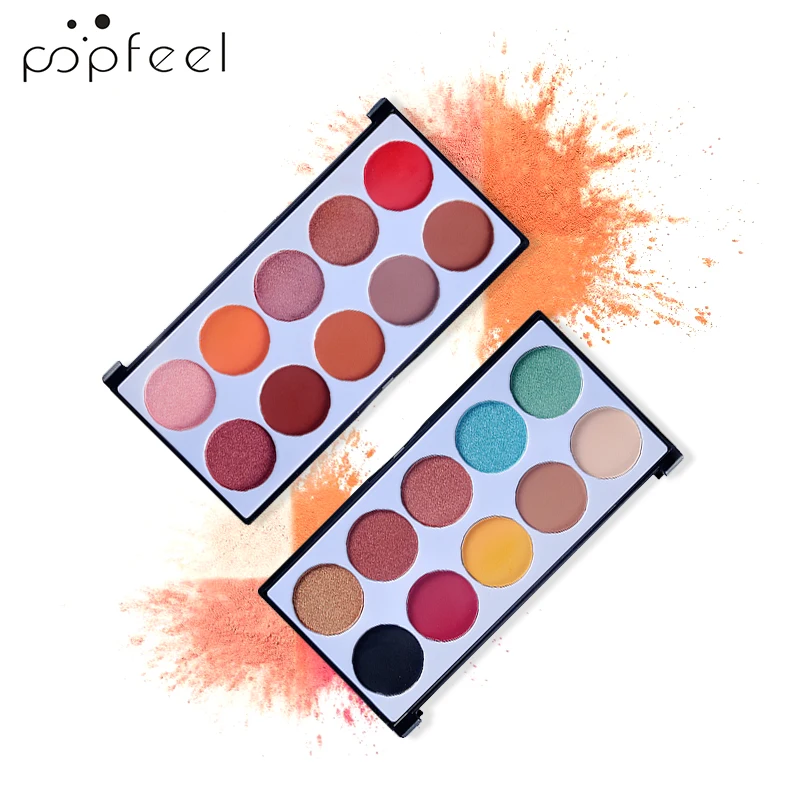 

POPFEEL 10 Color Glitter Eyeshadow Pallete + Brush Makeup Set Lasting-Effect Eye Shadow Waterproof Powder Palettes Eyes Makeup