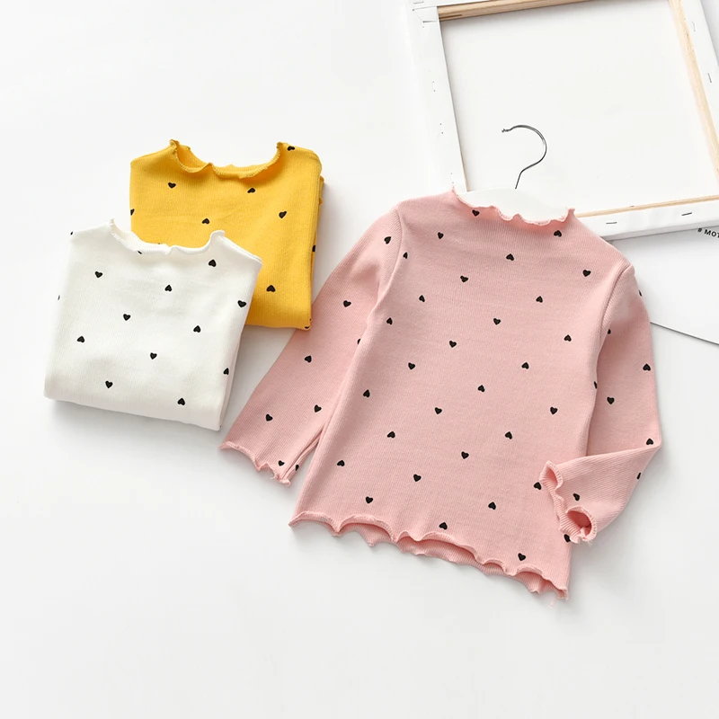 

Spring Autumn Girls T-Shirt Cotton Tops Kids Heart Print Tops Children Shirts Long Sleeve Baby Blouse Toddler Bottom Clothing