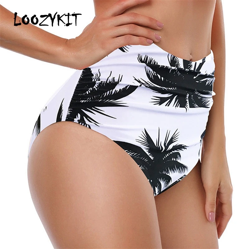SFIT Sexy Women Bikini Bottoms High Waisted Ruched Printed Bikini Underwear Plus Size Casual Beach Bikini Women's Swimming Trunk