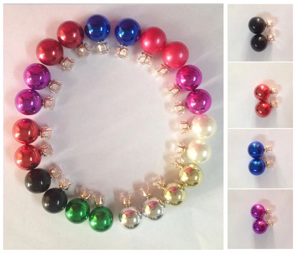 hot New Fashion Stud Earring Round Big Pearl Beads Shine Earrings Crystal crown charm earring for women design jewelry | Украшения и
