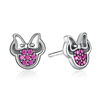 

925 Sterling Silver Crystal Cartoon Animal Charm Stud Earrings For Women Grils Kids Wedding Female pendientes eh020