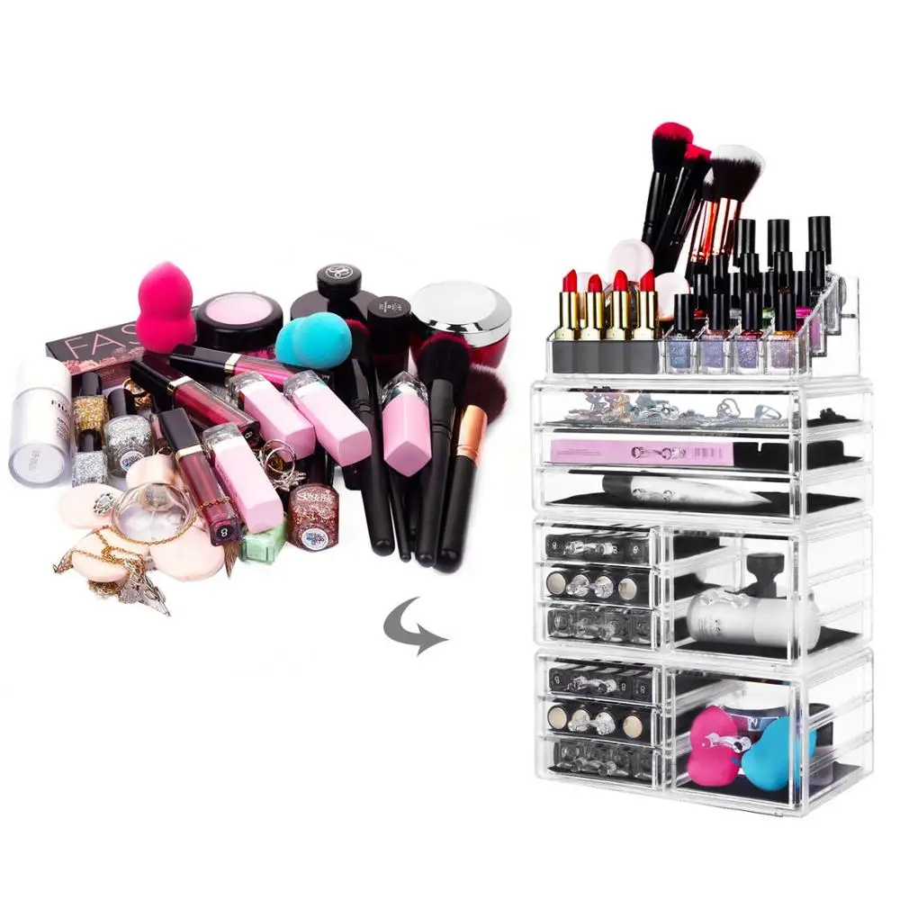

Cosmetics Storage Rack/Shelf/Stand Makeup Organizer Transparent Plastic 4Pcs Set Compact and Fashionable[US-Stock]