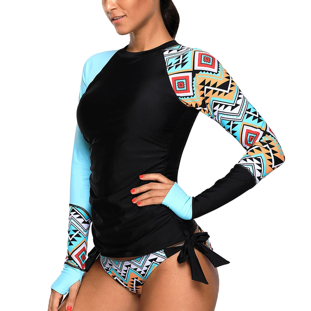 Lu's шикарный женский длинный рукав Rashguards треугольный купальный костюм с длинными рукавами купальник бикини купальный костюм